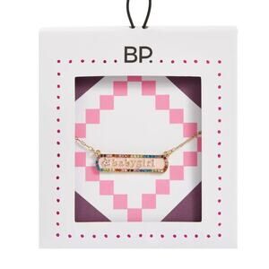 BP Babygirl Plate Pendant Necklace Gold Tone Pink Rhinestones New